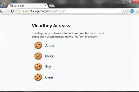 Browser settings interface with cookie options