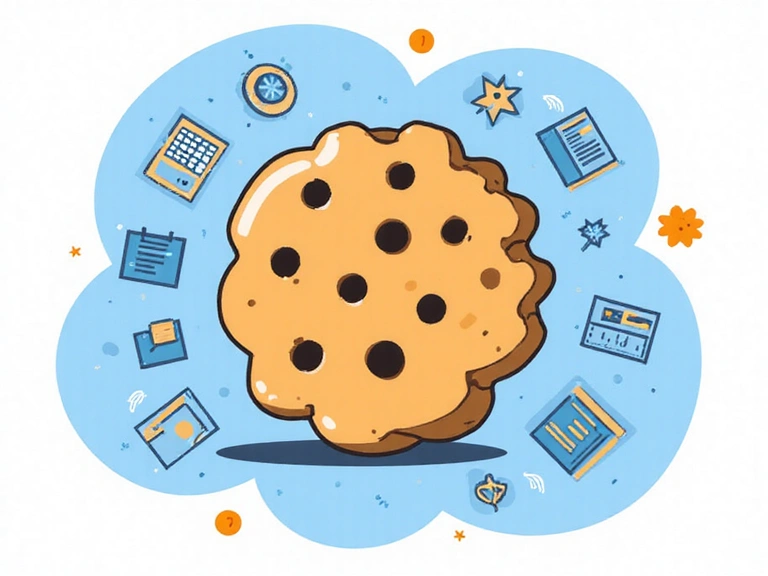 Stylized illustration of cookies icon with data flowing around, representing website tracking technologies.
